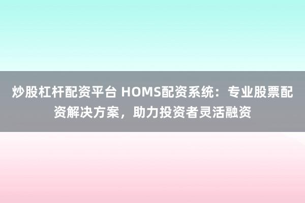 炒股杠杆配资平台 HOMS配资系统：专业股票配资解决方案，助力投资者灵活融资