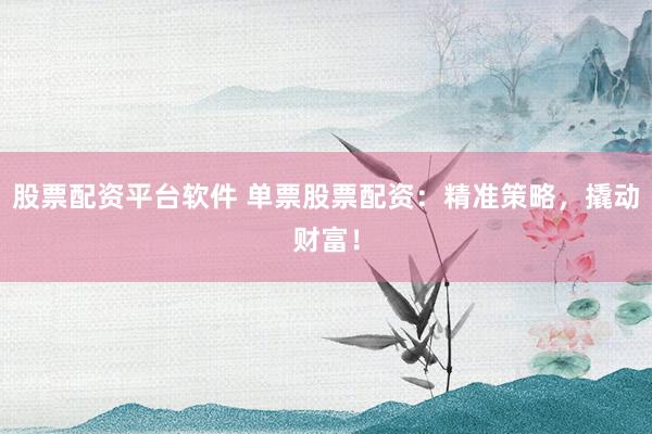 股票配资平台软件 单票股票配资：精准策略，撬动财富！