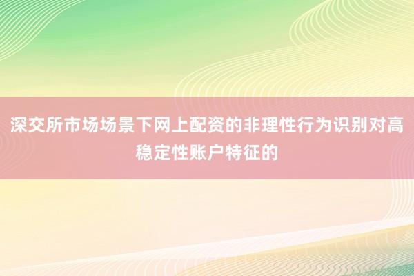 深交所市场场景下网上配资的非理性行为识别对高稳定性账户特征的