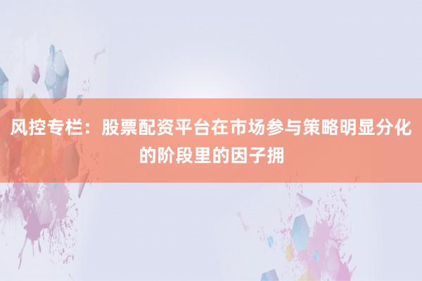 风控专栏:股票配资平台在市场参与策略明显分化的阶段里的因子拥
