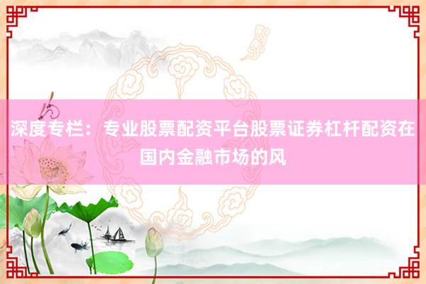 深度专栏：专业股票配资平台股票证券杠杆配资在国内金融市场的风