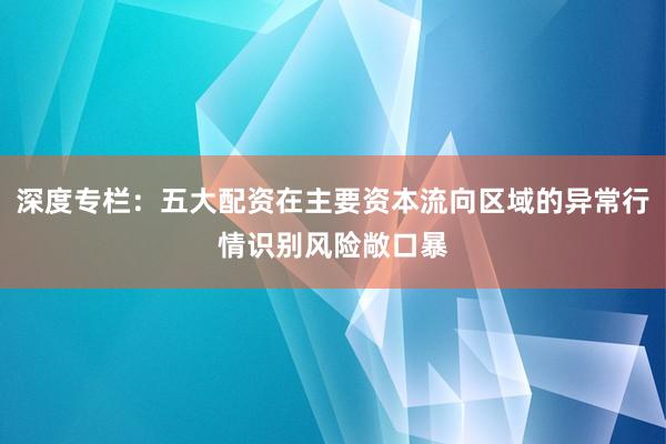深度专栏：五大配资在主要资本流向区域的异常行情识别风险敞口暴