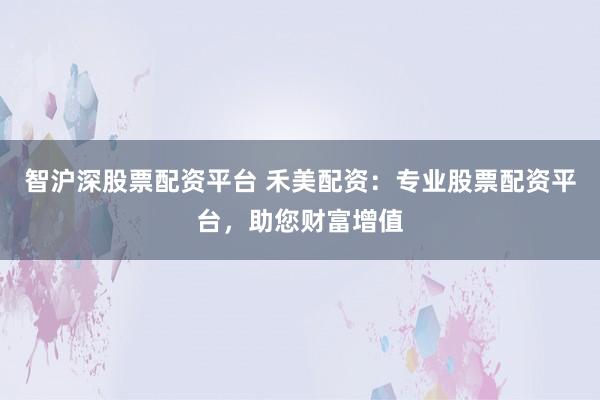智沪深股票配资平台 禾美配资：专业股票配资平台，助您财富增值