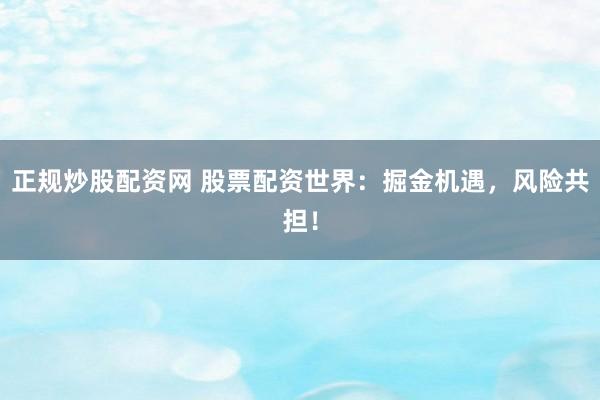 正规炒股配资网 股票配资世界：掘金机遇，风险共担！